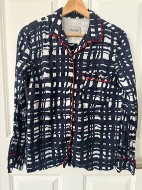 Rachel Comey Navy & White Grid-Pattern Button Front Jacket with Red Piping XXS